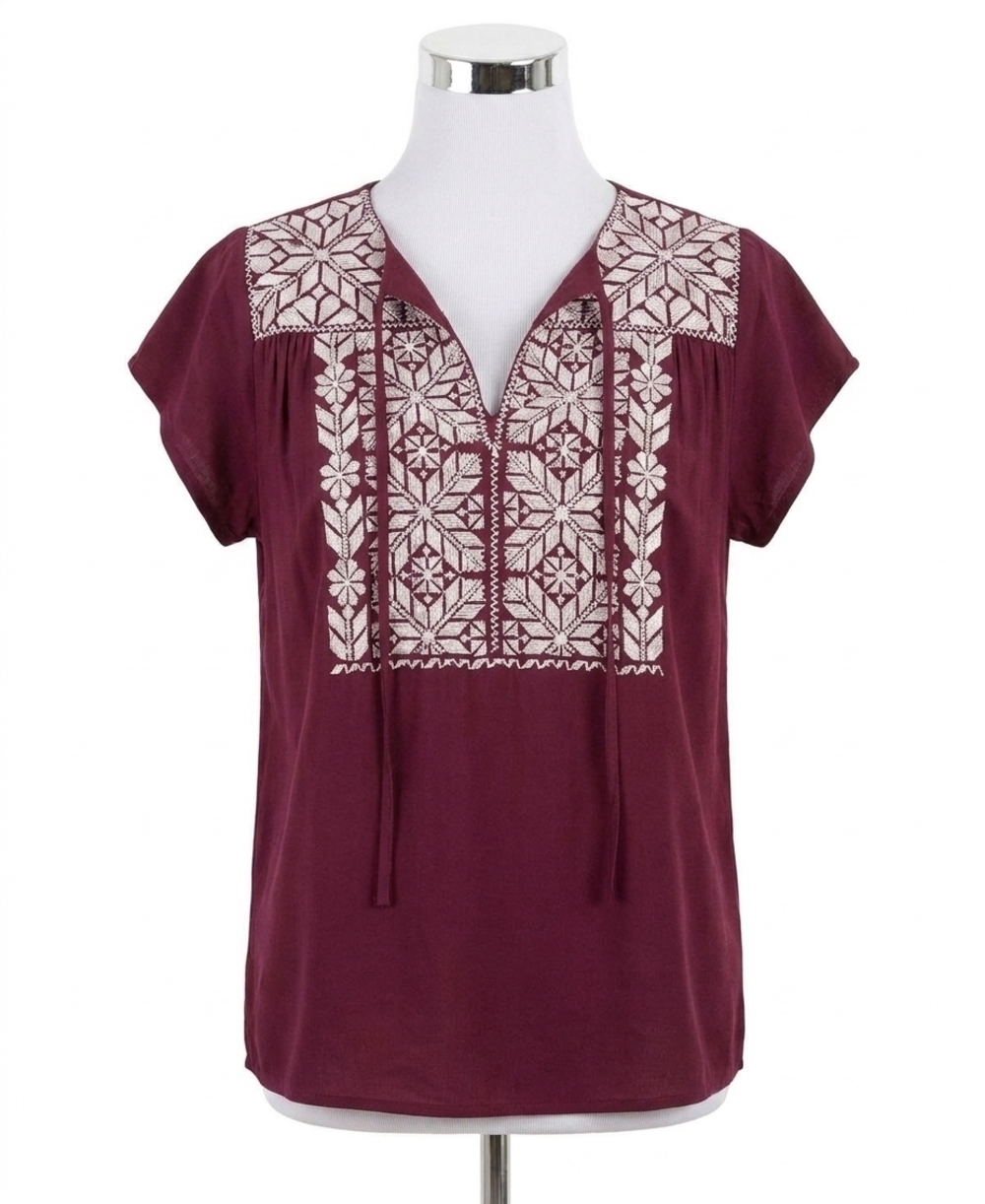 NEW LAYERZ CLOTHING aztec embroidered top in maroon